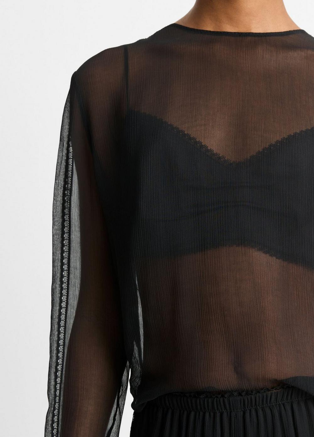 Lace-Trim Sheer Chiffon Top Product Image