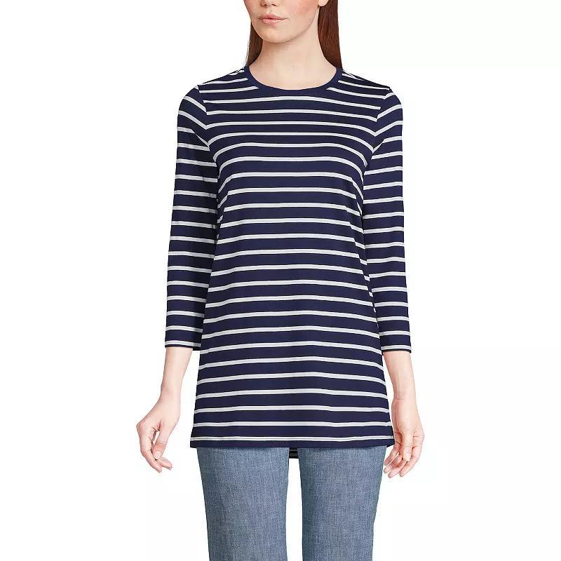 Petite Lands End 3/4-Sleeve Supima Cotton Crewneck Tunic, Womens Blue Product Image