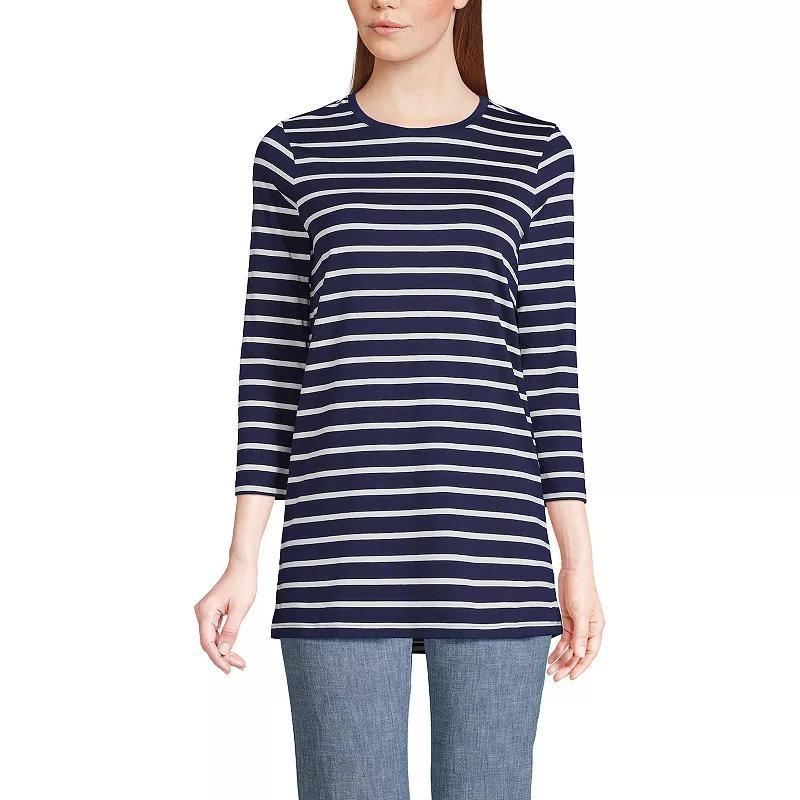 Petite Lands End 3/4-Sleeve Supima Cotton Crewneck Tunic, Womens Blue Product Image