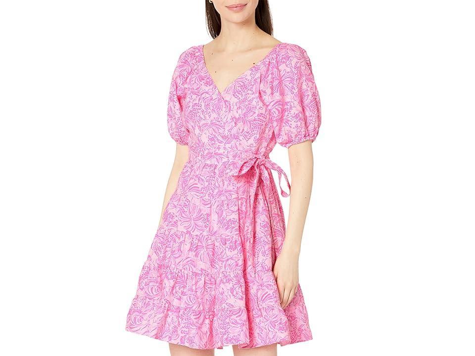 Lilly Pulitzer Iralee Linen Wrap Dress Blossom Foxy Llama) Women's Clothing Product Image