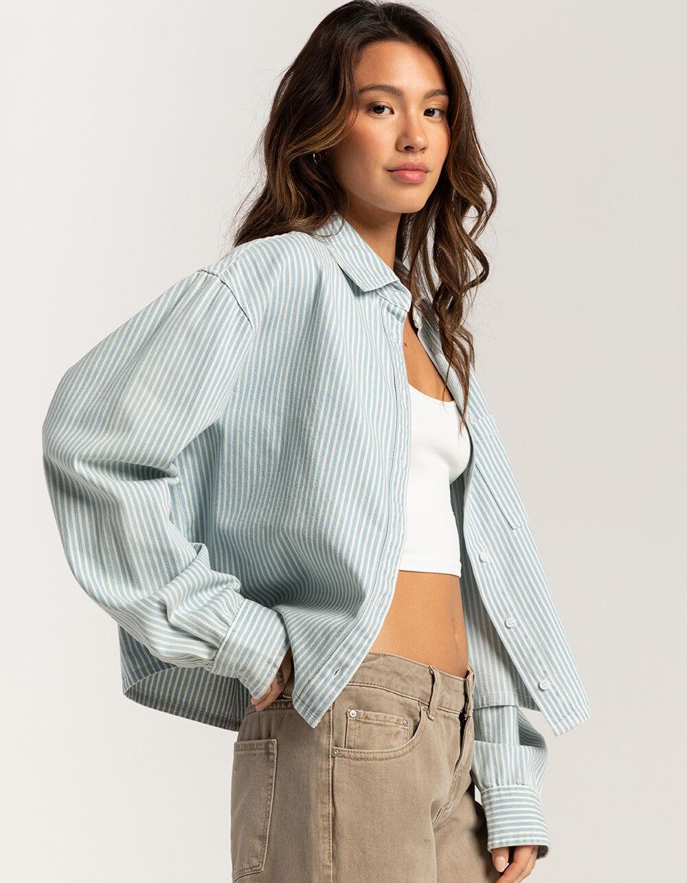 RSQ Womens Denim Stripe Crop Shirt Product Image