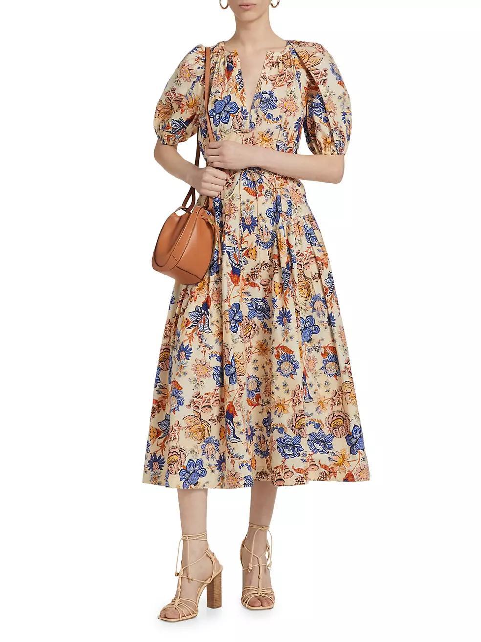 Carina Floral Cotton Tie-Waist Midi-Dress Product Image