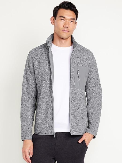 Sherpa-Lined Sweater Fleece Zip Jacket Product Image