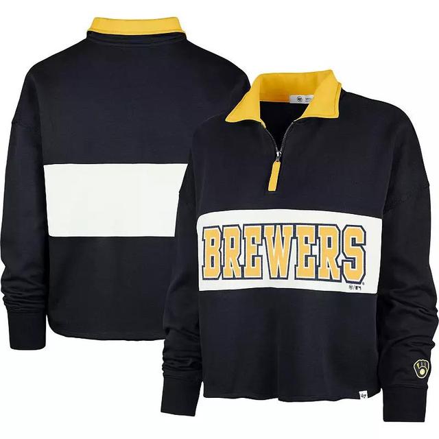 Womens 47 Brand Navy Milwaukee Brewers Remi Quarter-Zip Cropped Top Product Image