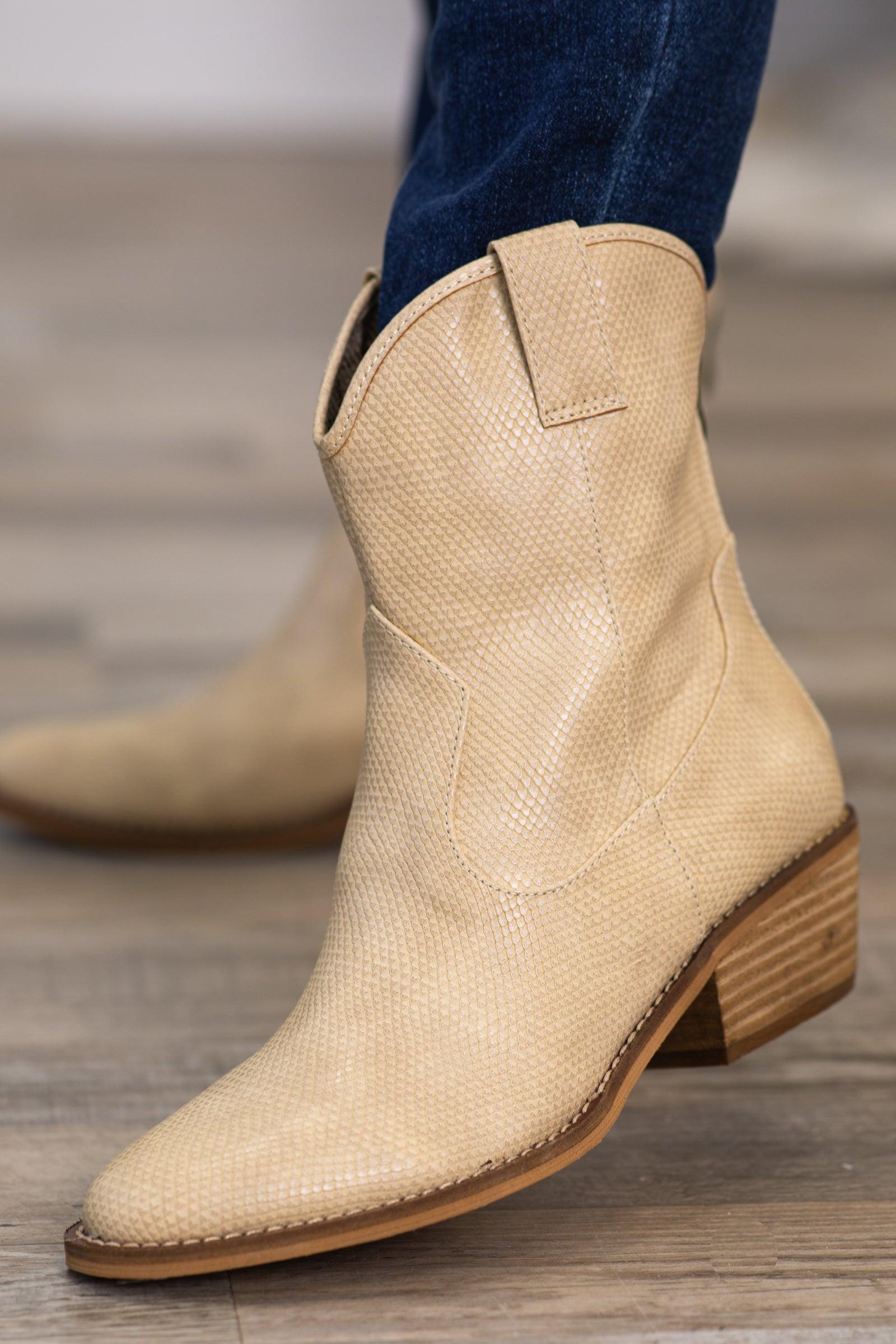 Beige Point Toe Short Western Booties Product Image