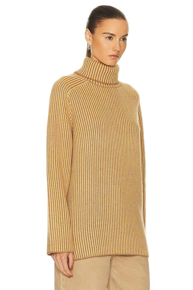 Guest In Residence Tri Rib Turtleneck Sweater in Almond  Coral  & Yellow - Mustard. Size XS (also in S). Product Image