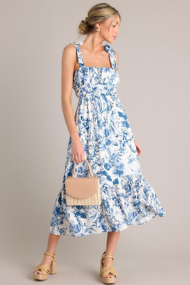 Meadow Muse White & Blue Floral Midi Dress Product Image