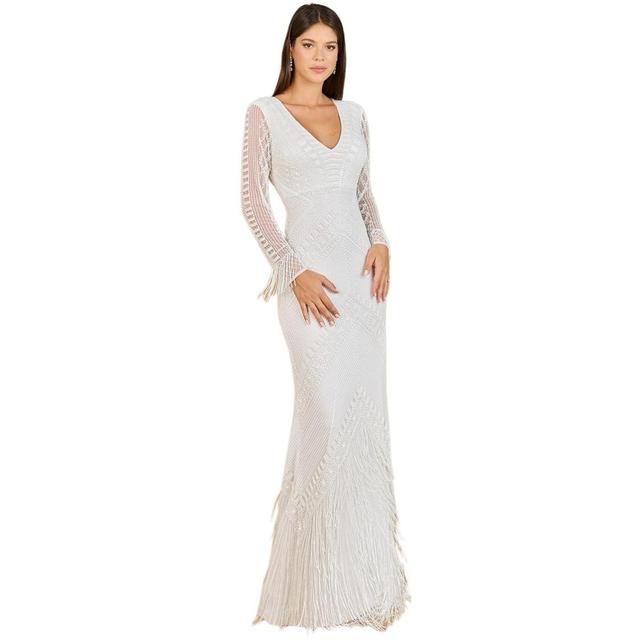 Lara Womens Long Sleeve Fringe Bridal Gown Product Image