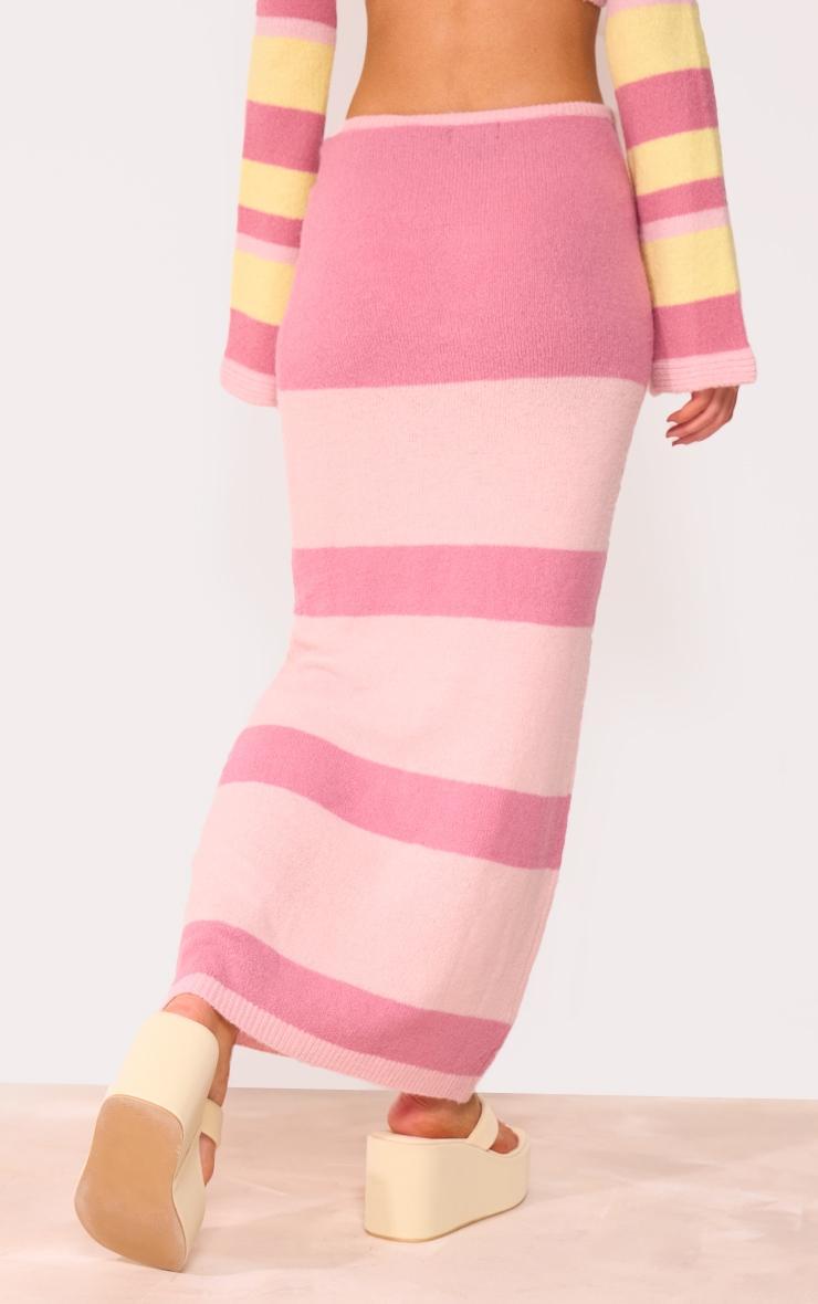 Pink Knit Stripe Detail Maxi Skirt Product Image