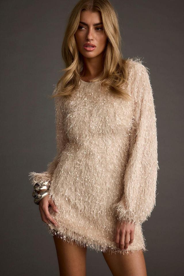 Let's Boogie Cream Long Sleeve Mini Dress Product Image