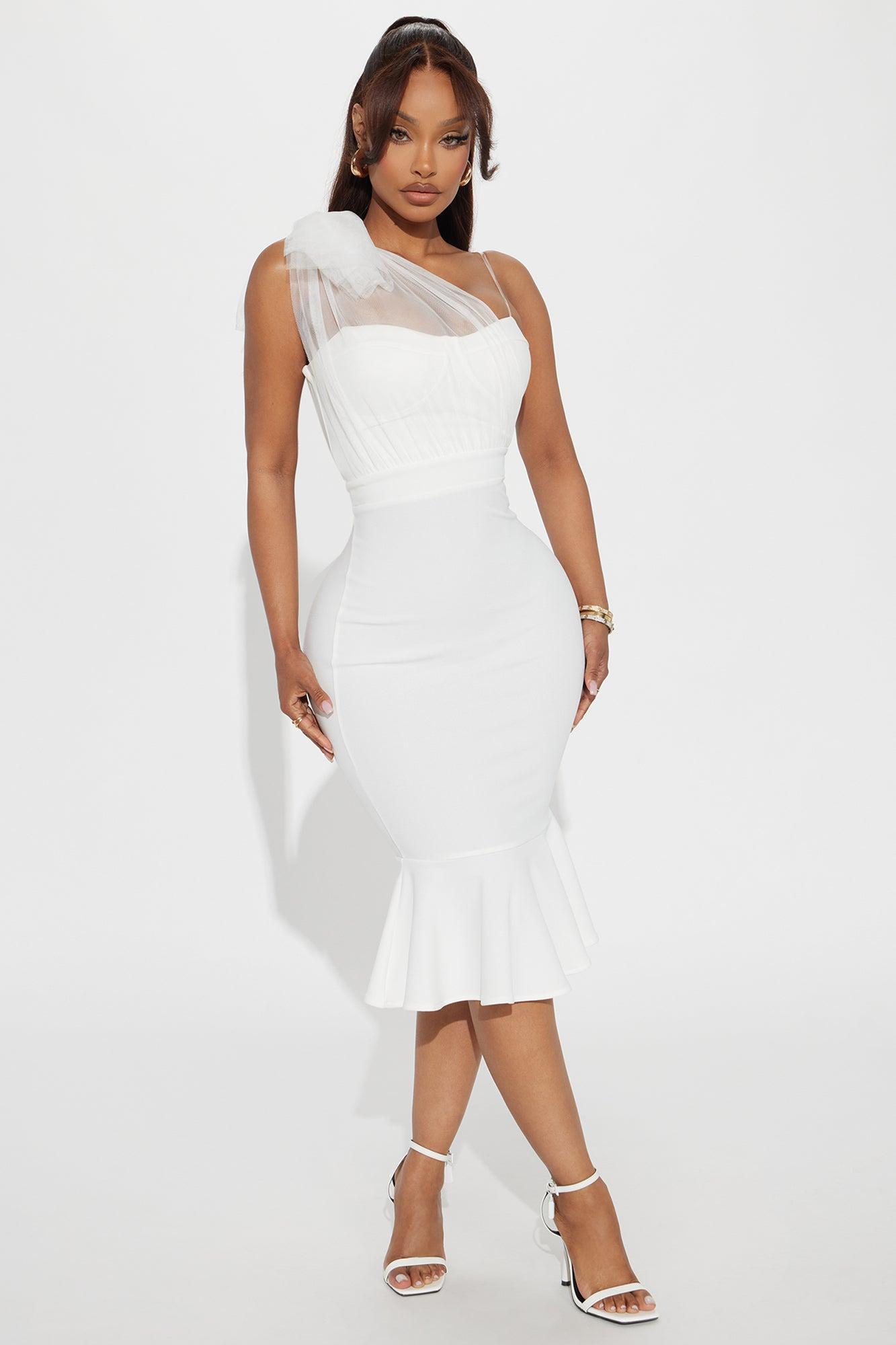 Prize Possession One Shoulder Midi Dress - White product image