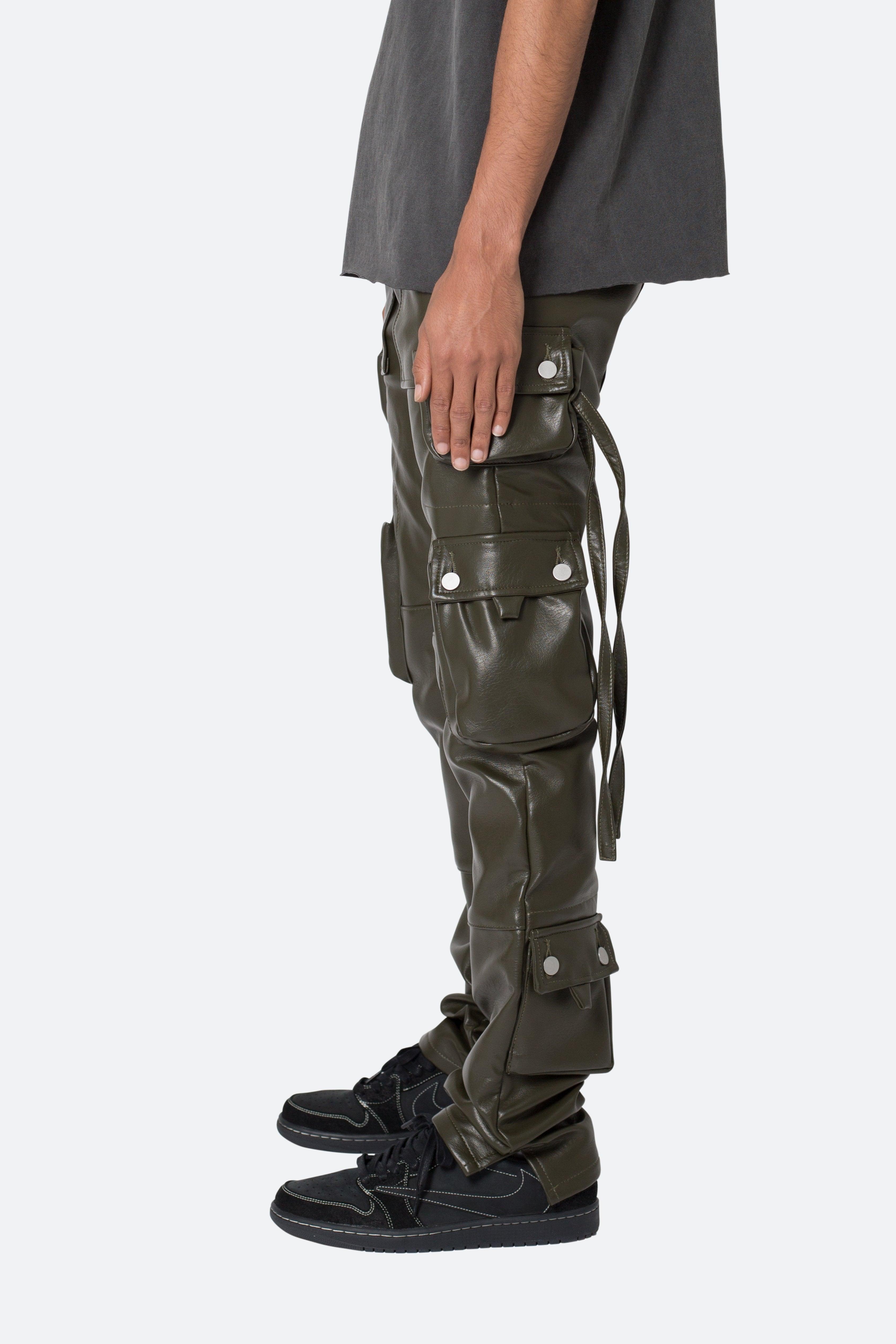 D152 Leather Cargo Pants - Olive Product Image