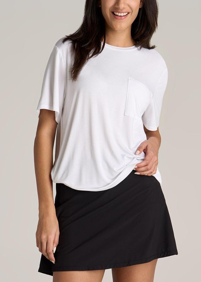 Short-Sleeve Oversized Crewneck Pocket T-Shirt for Tall Women in White Product Image