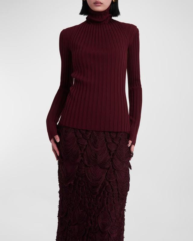 Ribbed Double-Layer Turtleneck Sweater Product Image