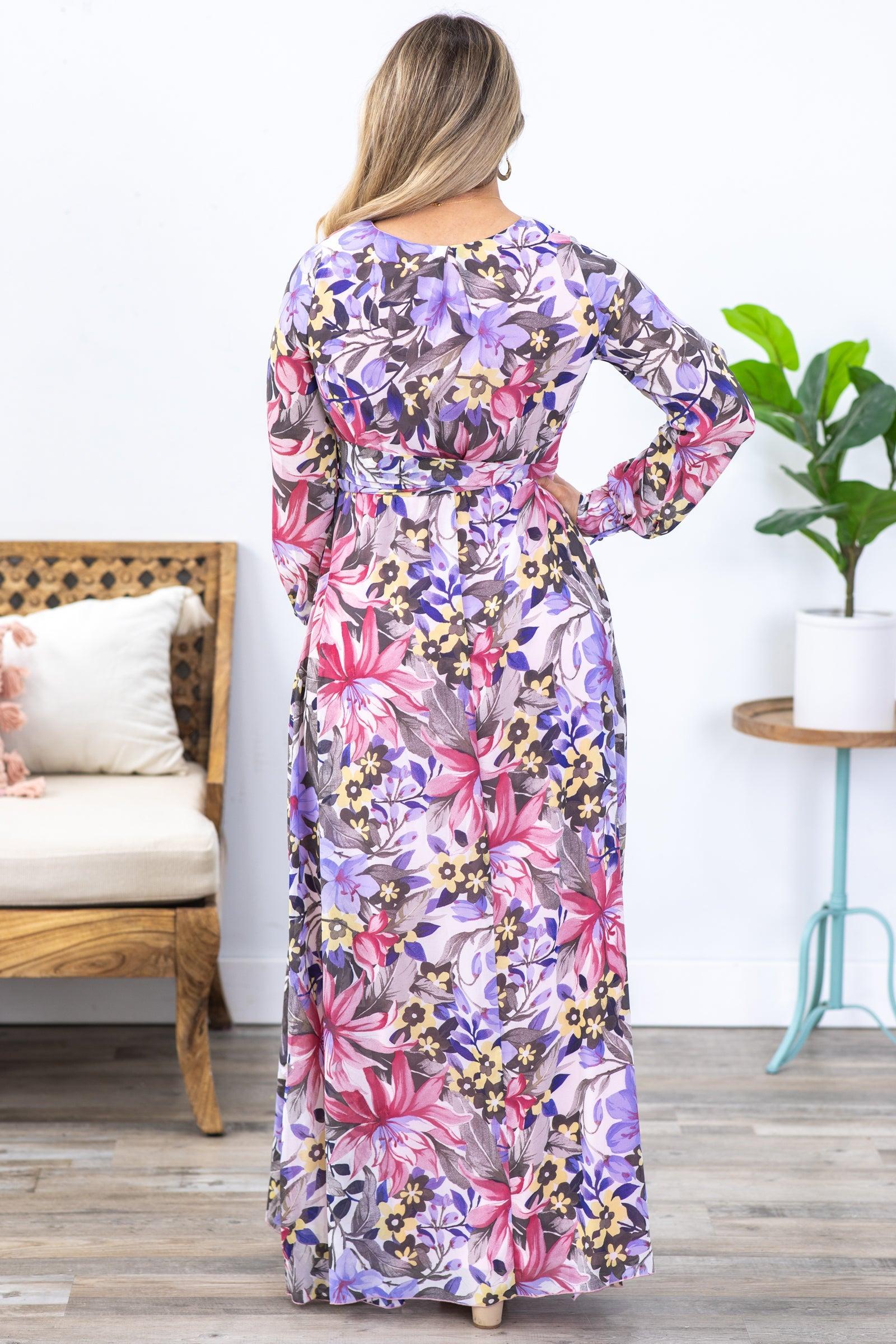 Light Pink Chiffon Print Long Sleeve Maxi Product Image