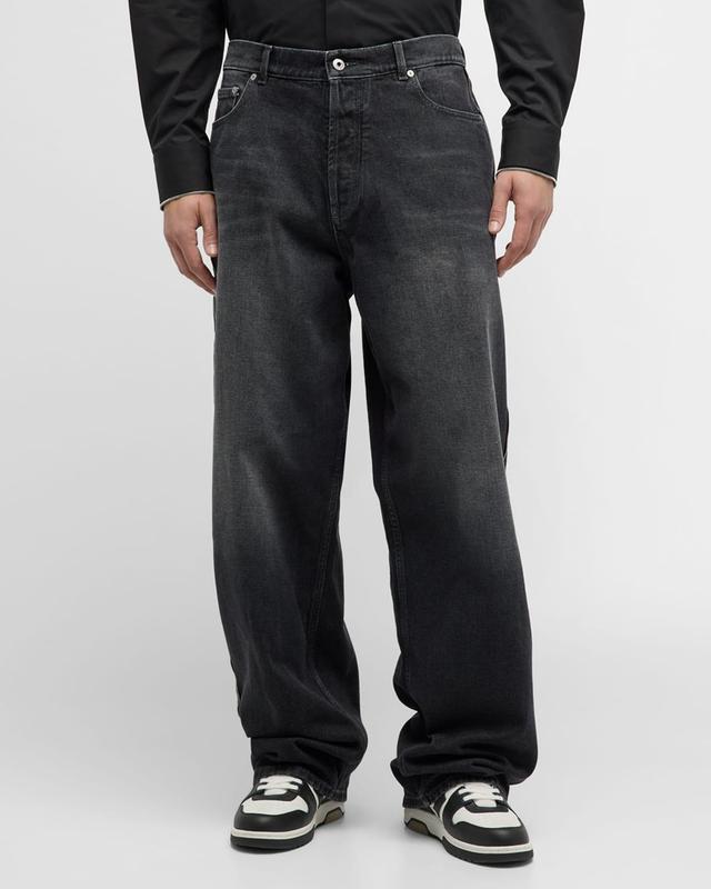 Mens Loose-Fit Washed Denim Jeans Product Image