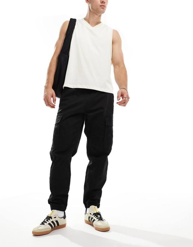 Pull&Bear basic cargo pants in black Product Image