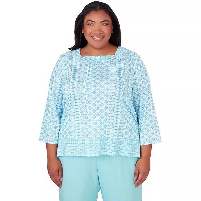 Plus Size Alfred Dunner Square Neck Geometric Print 3/4-Sleeve Top, Womens Product Image