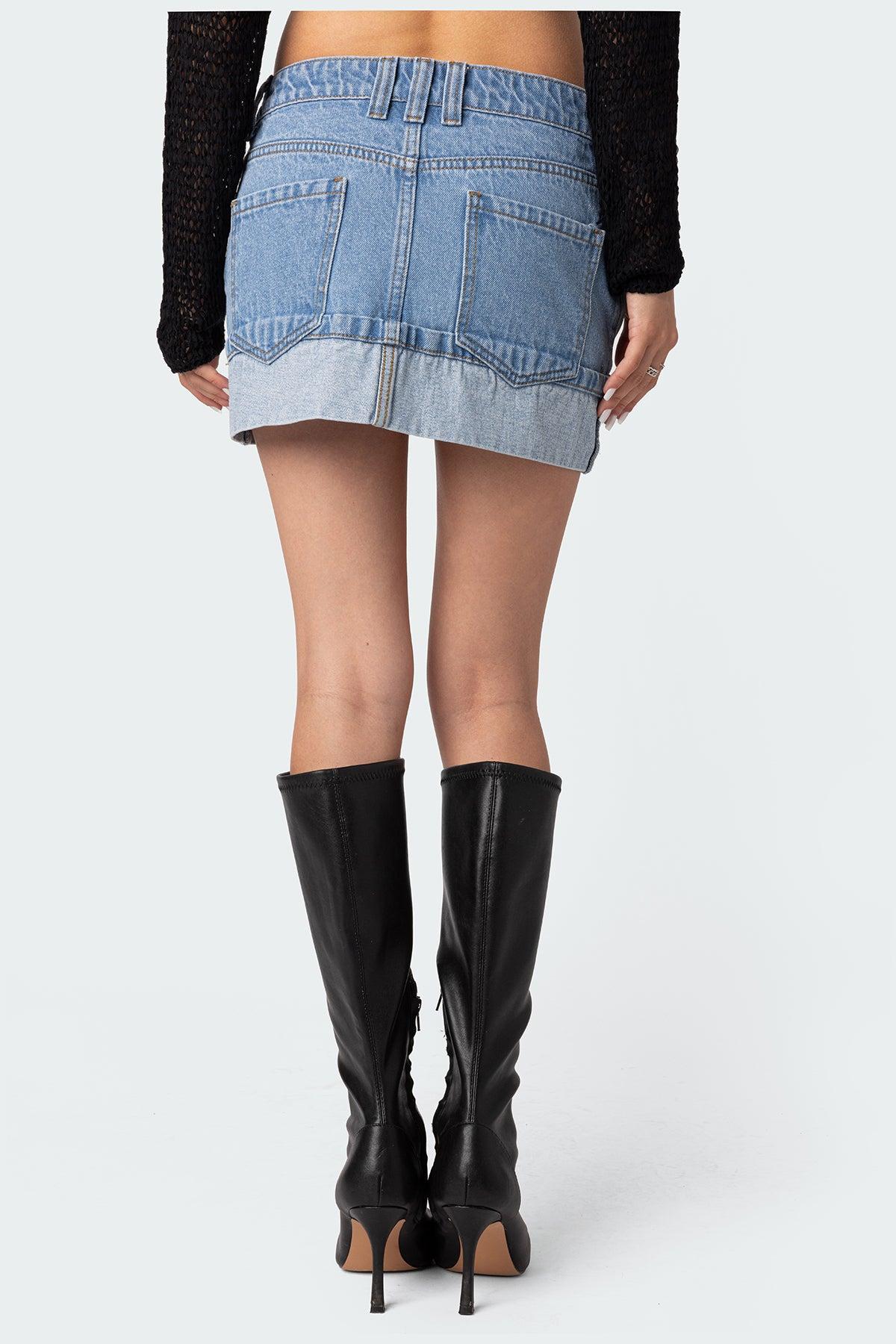 Folded Denim Mini Skirt Product Image