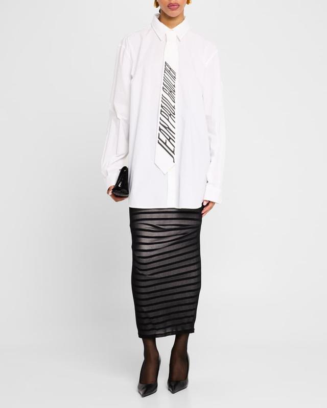 Rib Mariniere Striped Mesh-Inset Maxi Skirt Product Image