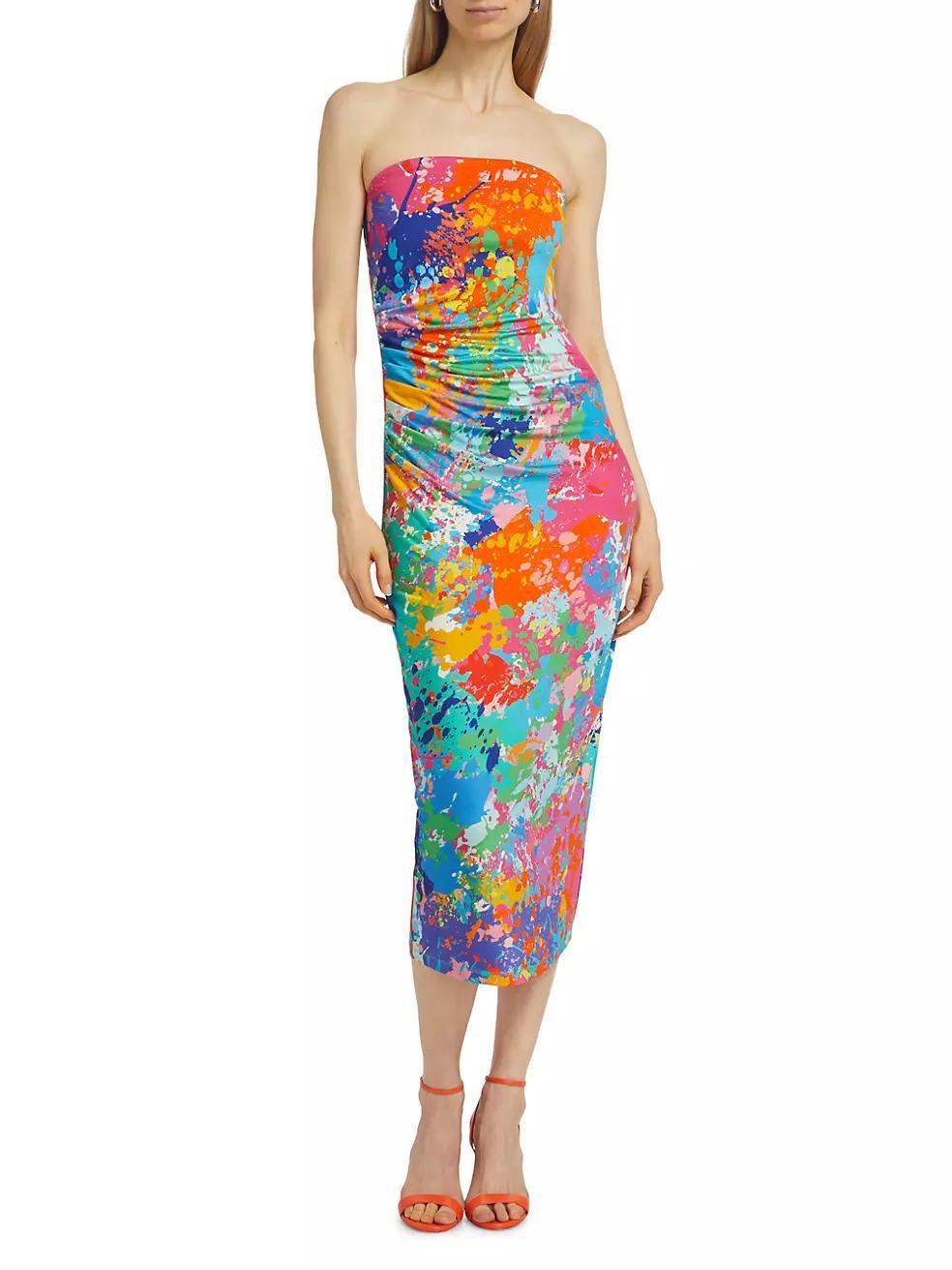 Tie-Dye Strapless Tube Midi-Dress Product Image