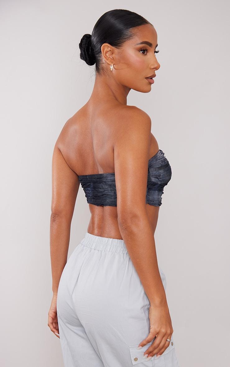 Charcoal Textured Twist Front Crop Top Product Image