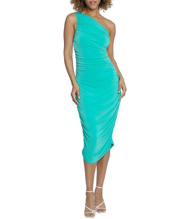 Maggy London Matte Jersey Ruched One Shoulder Sleeveless Midi Dress Product Image