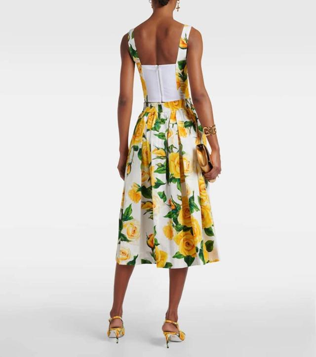 DOLCE & GABBANA Printed Cotton Midi Skirt In Rose Gialle Product Image