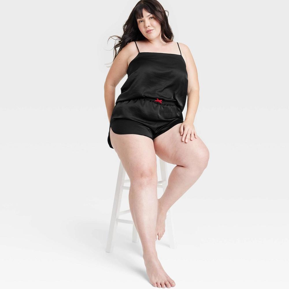 Women's Satin Cami Top and Shorts Pajama Set - Auden™ Black 2X Product Image