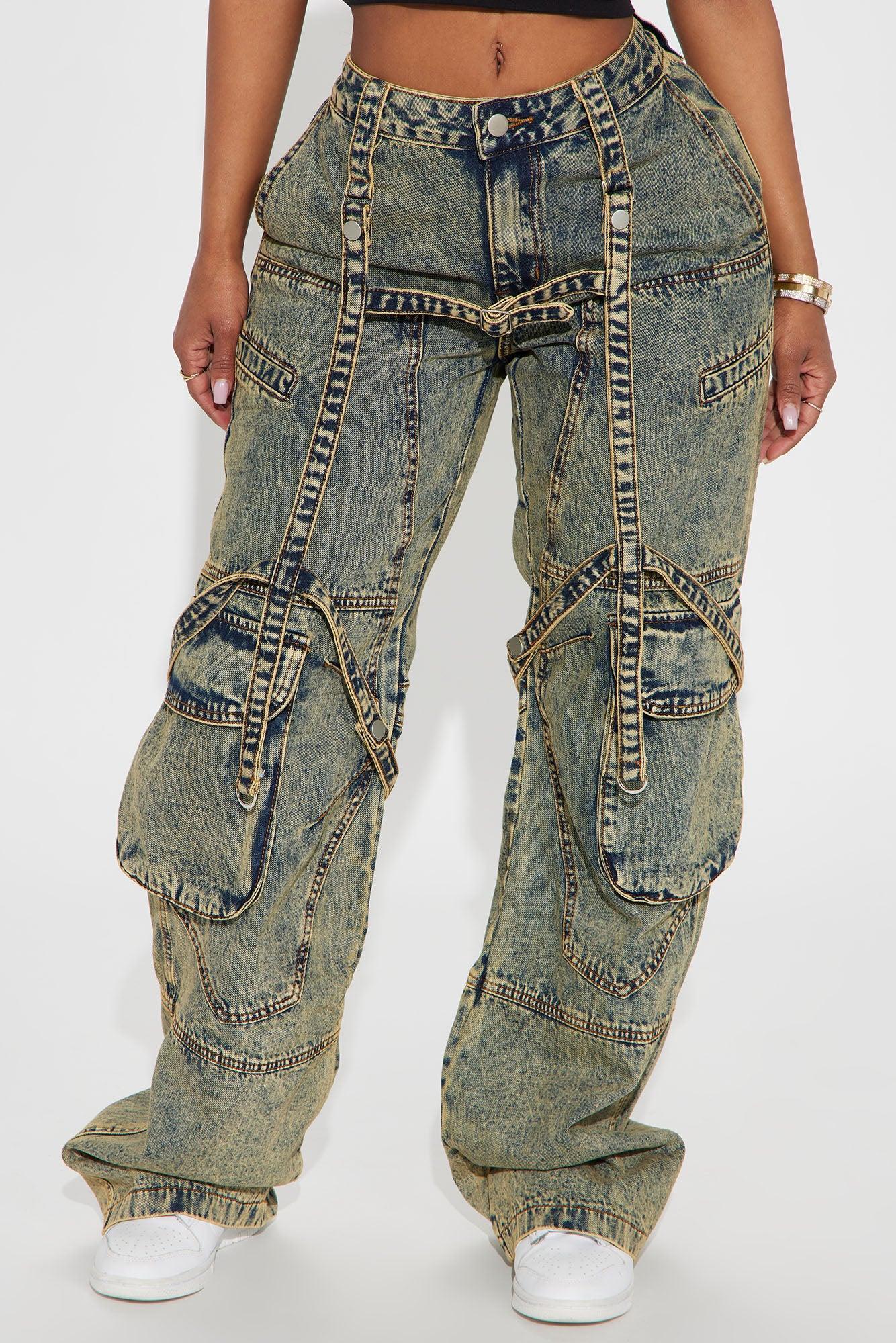 Marlee Strappy Acid Wash Straight Leg Jeans - Vintage Wash Product Image