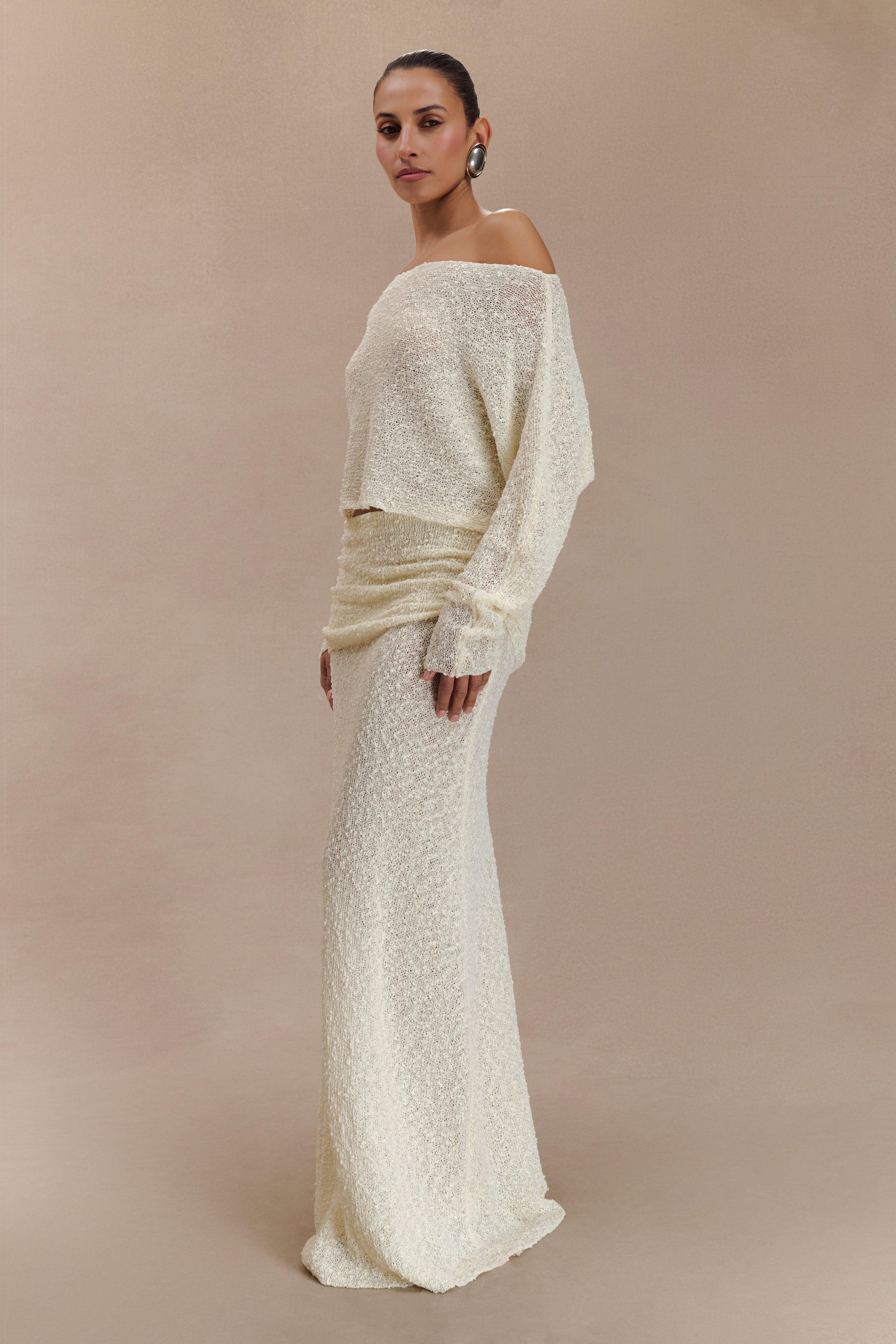 Petra Ruched Knit Maxi Skirt - Ivory Product Image