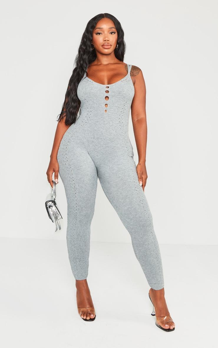 Shape Grey Marl Knit Laser Cut Detail Strappy Jumpsuit Product Image