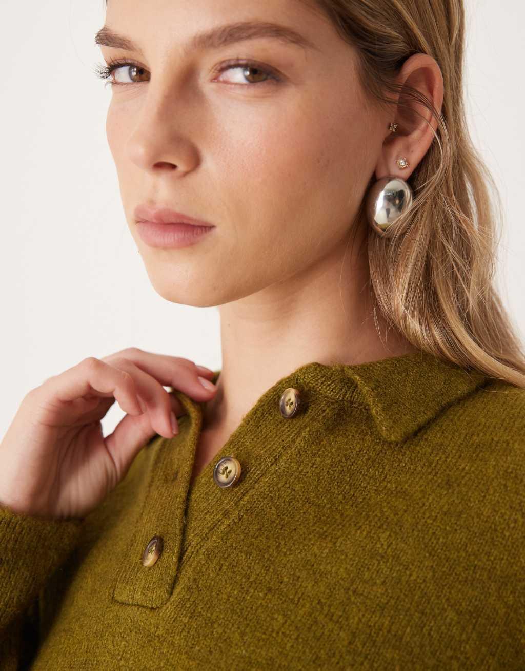 ASOS DESIGN knit collared sweater in olive Product Image