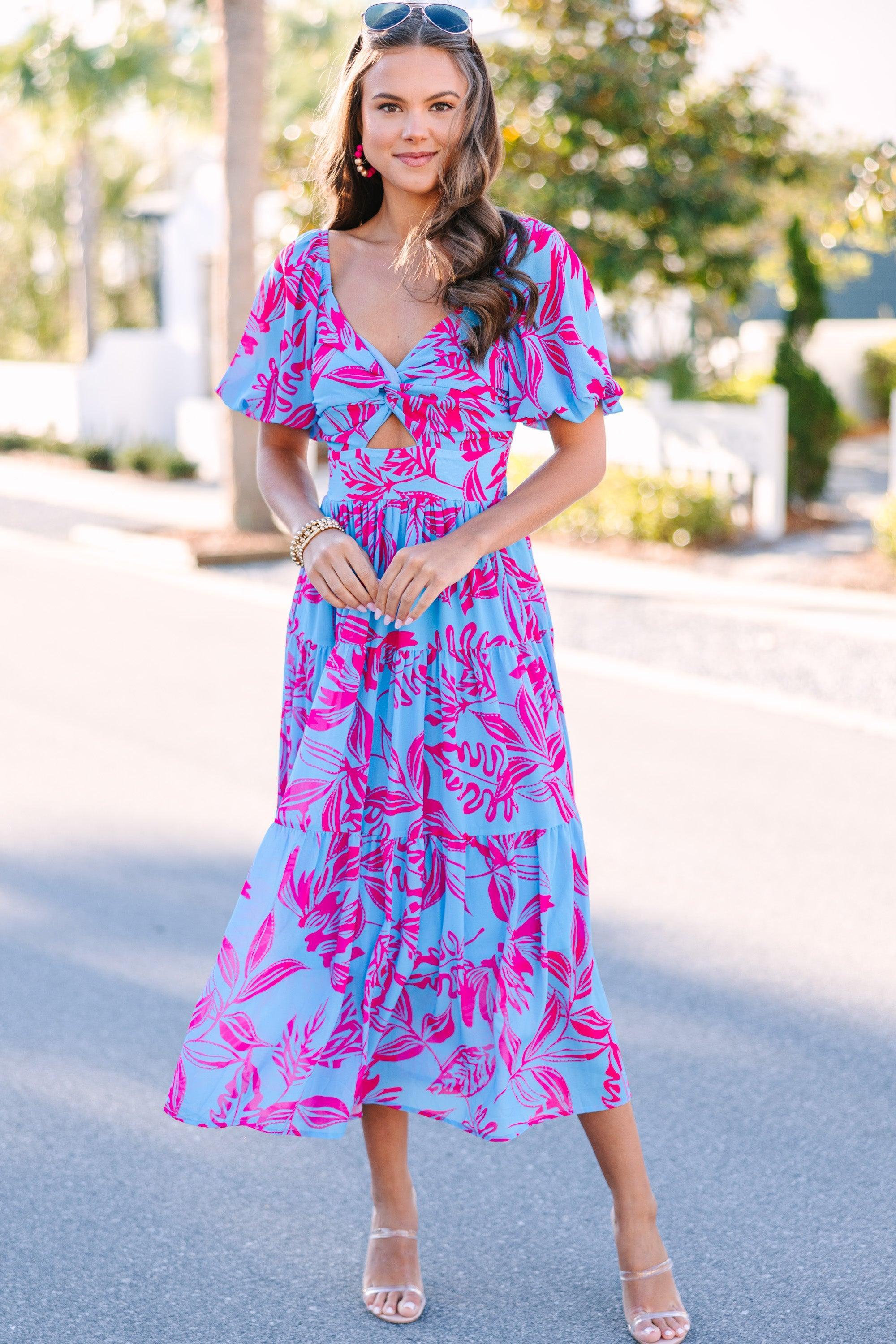 All In The Journey Blue Floral Midi Dress Female Product Image