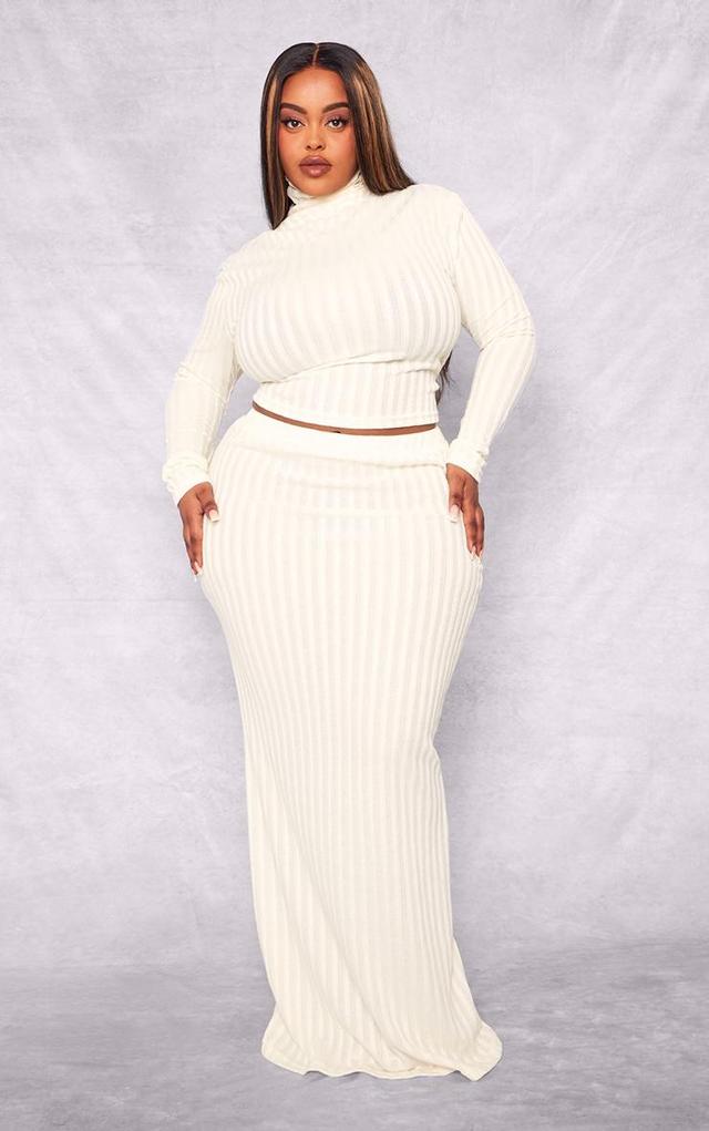 Plus Cream Rib Knit Turtleneck Top And Maxi Skirt Set Product Image