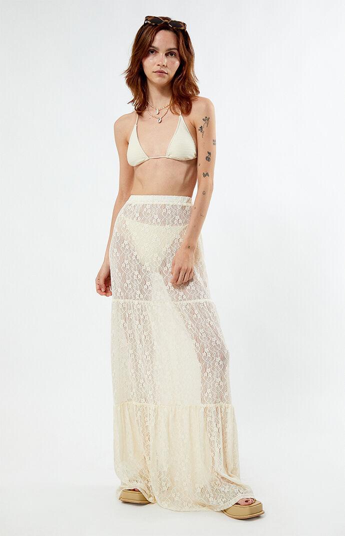 Daisy Street Women's Sheer Lace Mid Rise Tiered Maxi Skirt Product Image