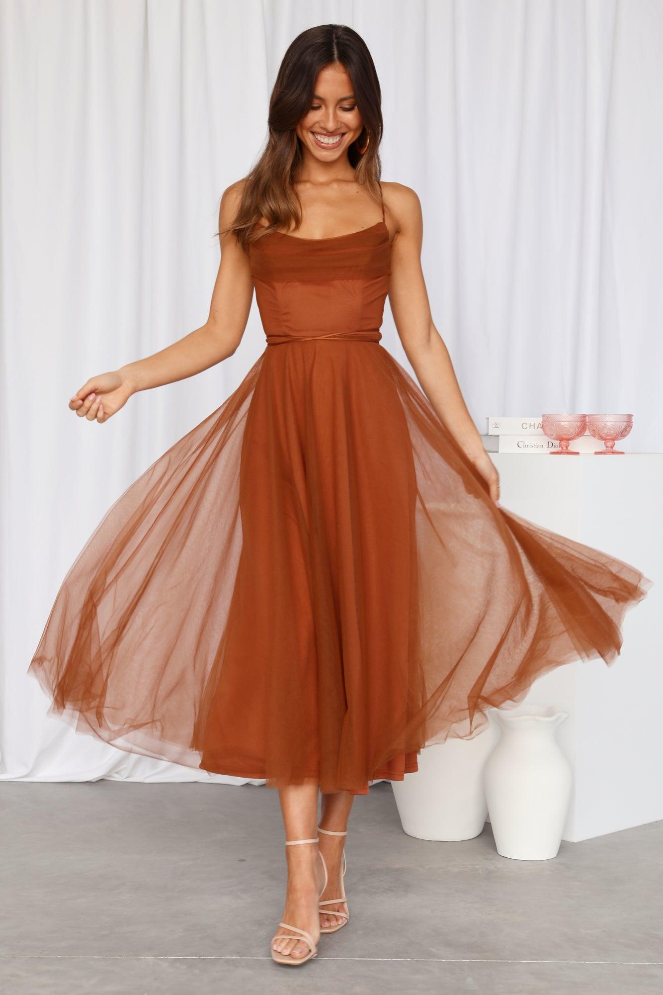 Signal My Way Tulle Midi Dress Chocolate Product Image