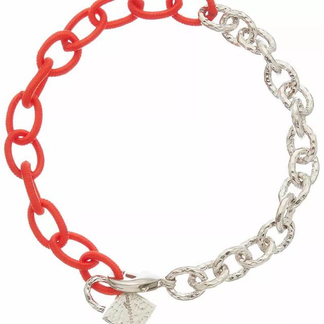 Juvell 18k White Gold Plated Orange Accent Lock Charm Bracelet, Womens Silver Tone Product Image