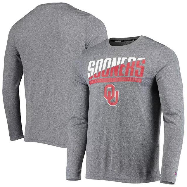 Mens Champion Gray Oklahoma Sooners Wordmark Slash Long Sleeve T-Shirt Product Image