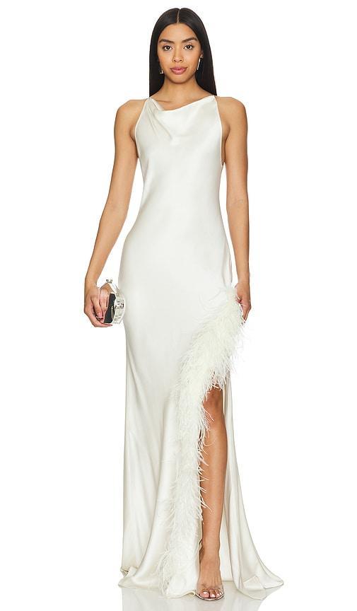 Cowl Neck Gown With Ostrich Feathers Product Image