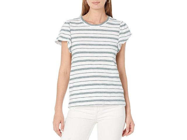 Lilla P Shirred Short Sleeve Crew Neck (Sea Moss Stripe) Women's T Shirt Product Image