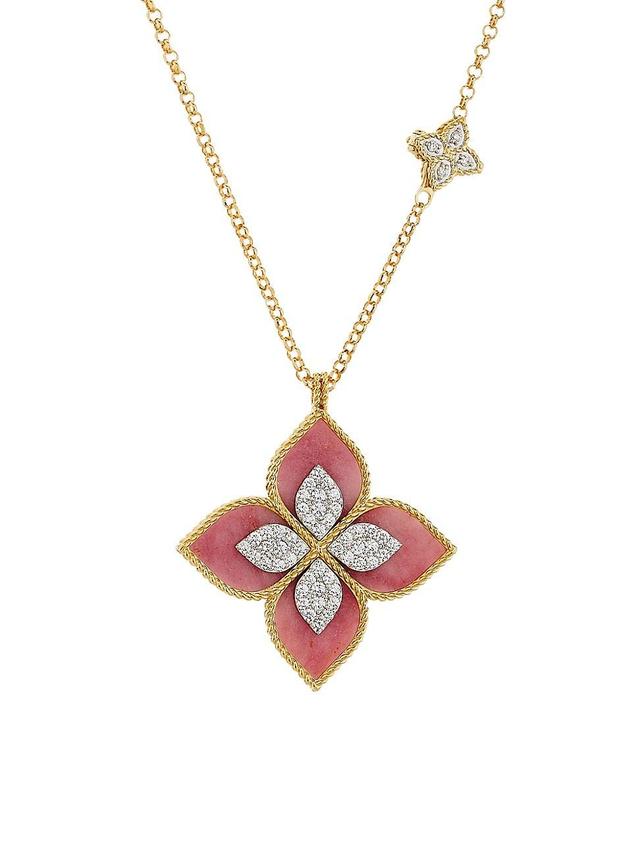 Womens Venetian Princess 18K Yellow Gold, Rhodonite & 0.72 TCW Diamond Flower Pendant Necklace Product Image