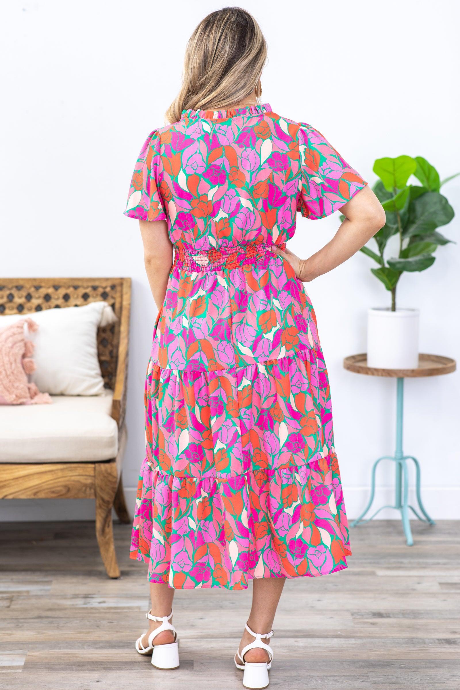 Pink Smocked Waist Maxi Floral Dress Product Image