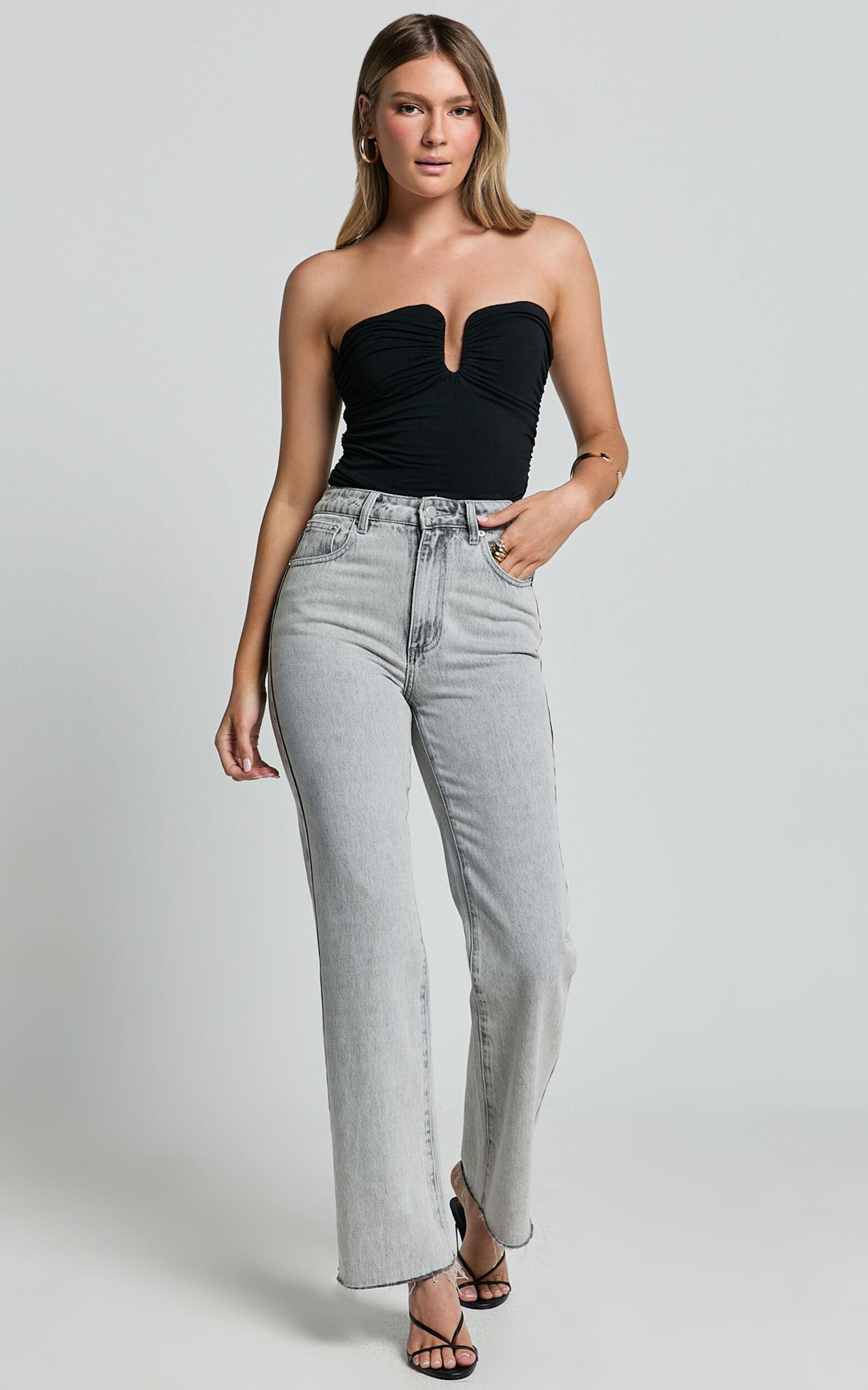 Dexter Jeans - High Waisted Straight Leg Denim Jeans in Grey Wash Product Image