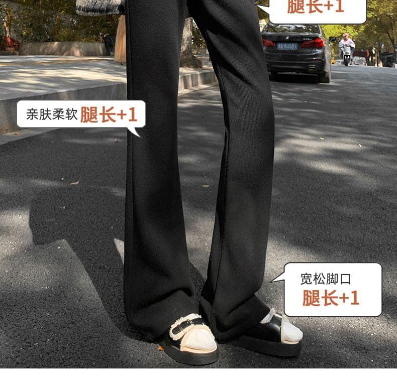 Mid Rise Plain Knit Flared Pants Product Image