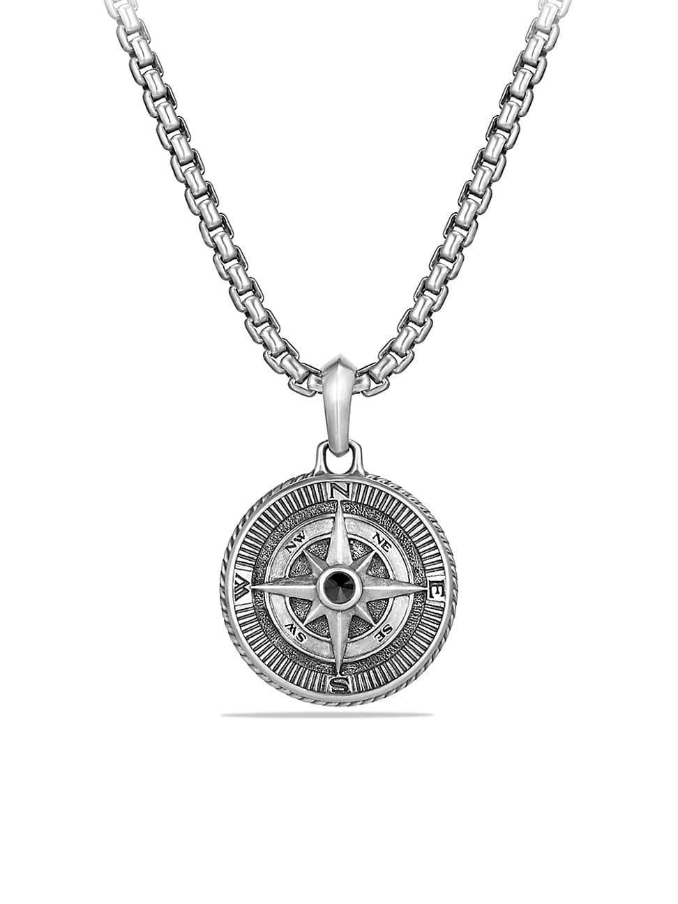 Mens Maritime Sterling Silver & Black Diamond Compass Amulet Product Image