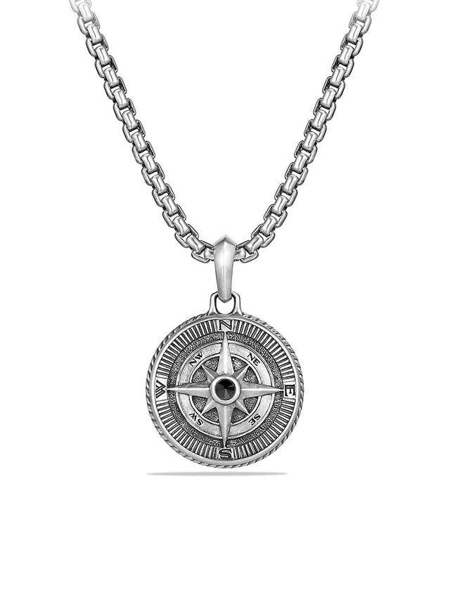 Mens Maritime Sterling Silver & Black Diamond Compass Amulet Product Image