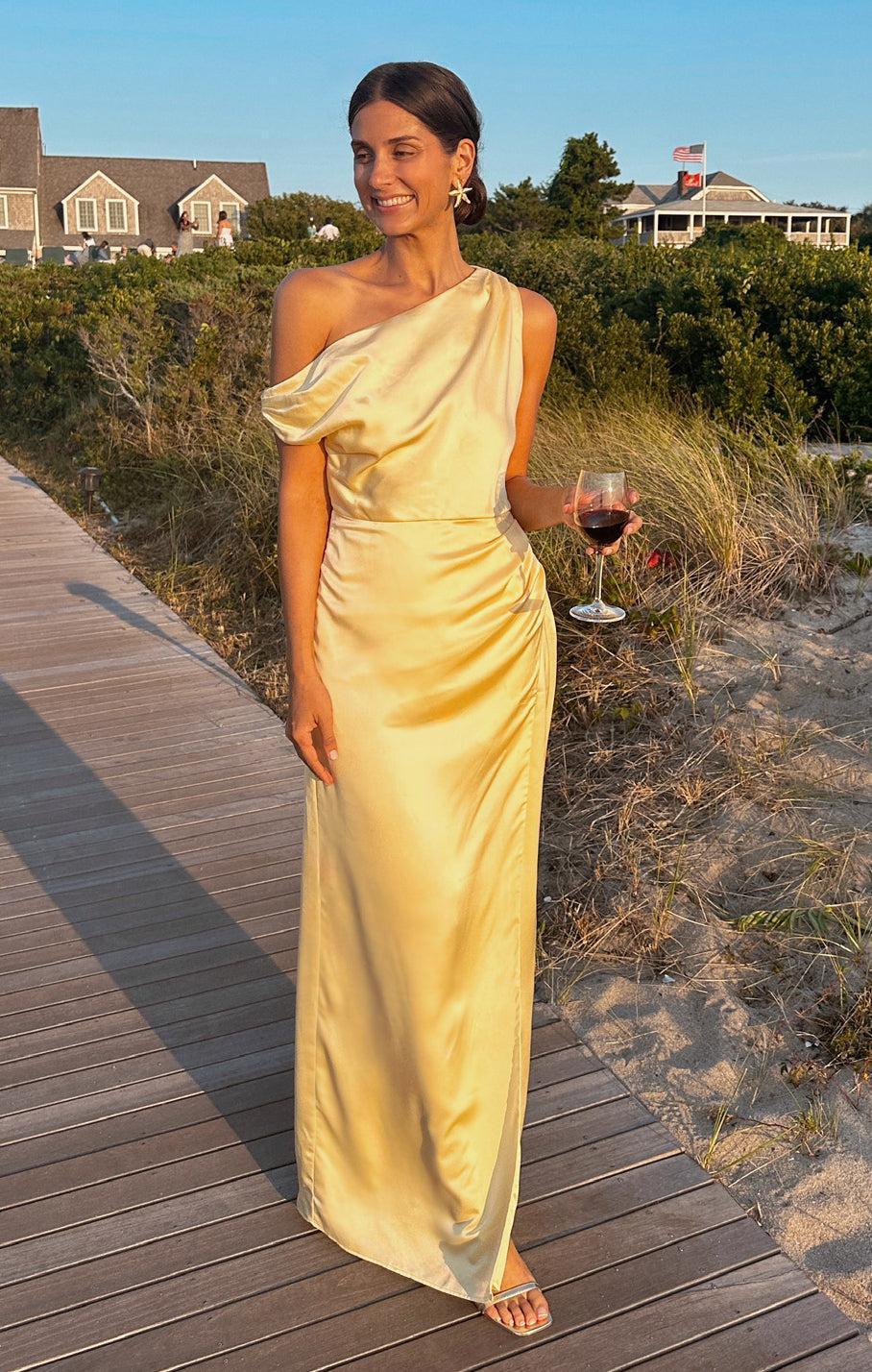 Jodie Dress ~ Pale Yellow Luxe Satin Product Image