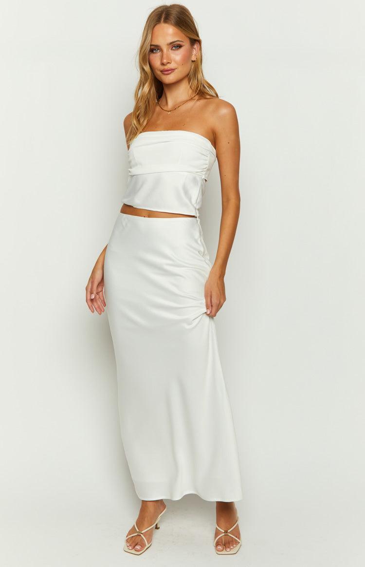 Genevieve White Satin Maxi Skirt Product Image