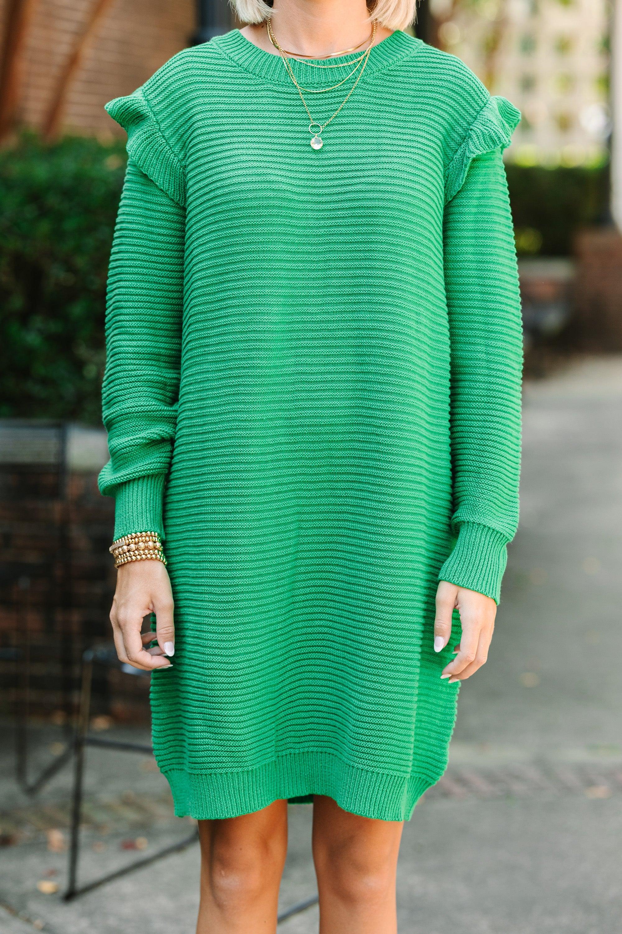 Wild About You Emerald Green Ribbed Sweater Dress Female Product Image